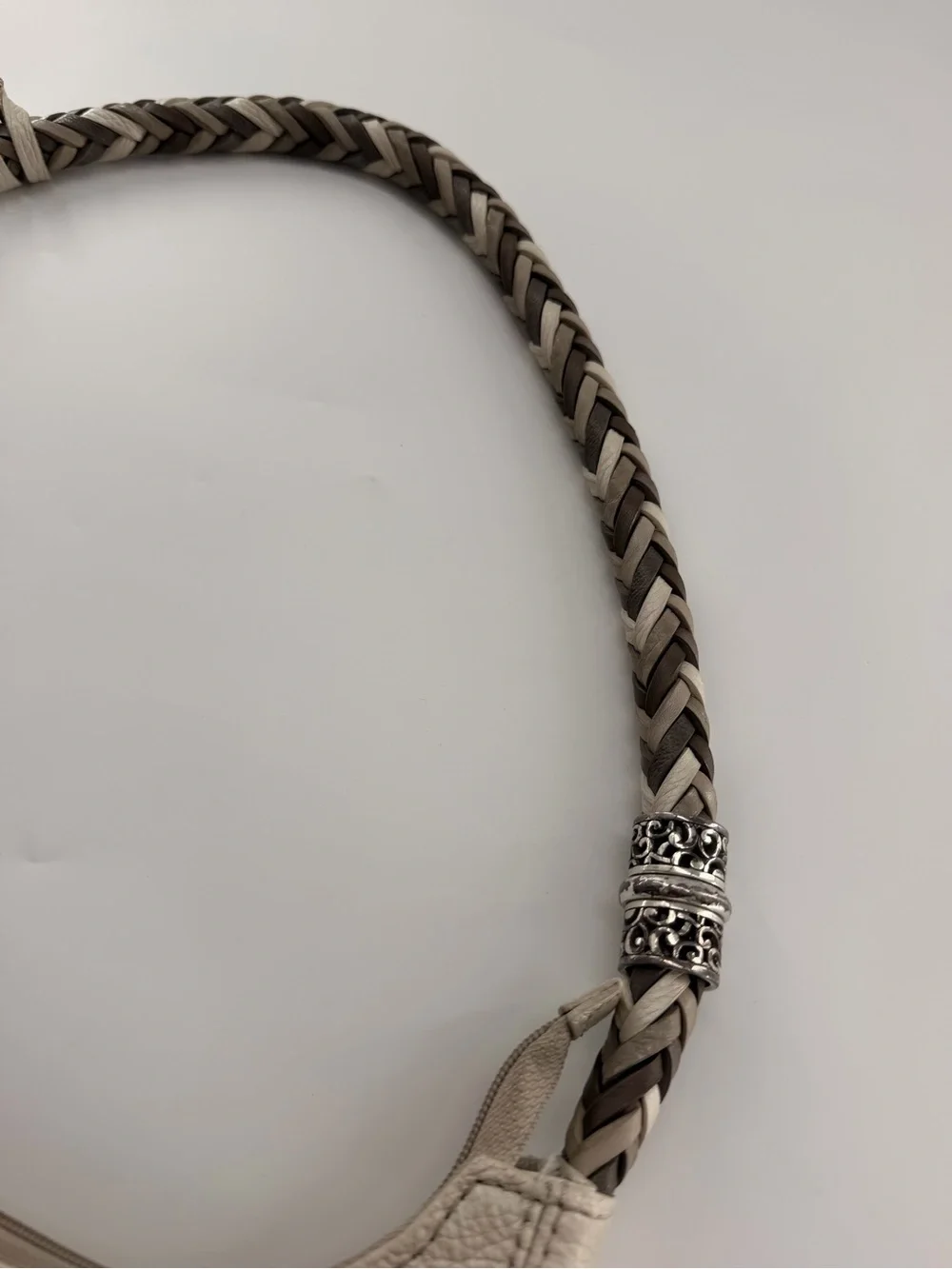Brighton Barbados Ziptop Hobo bag in Zinc Pearl leather hand-braided strap purse